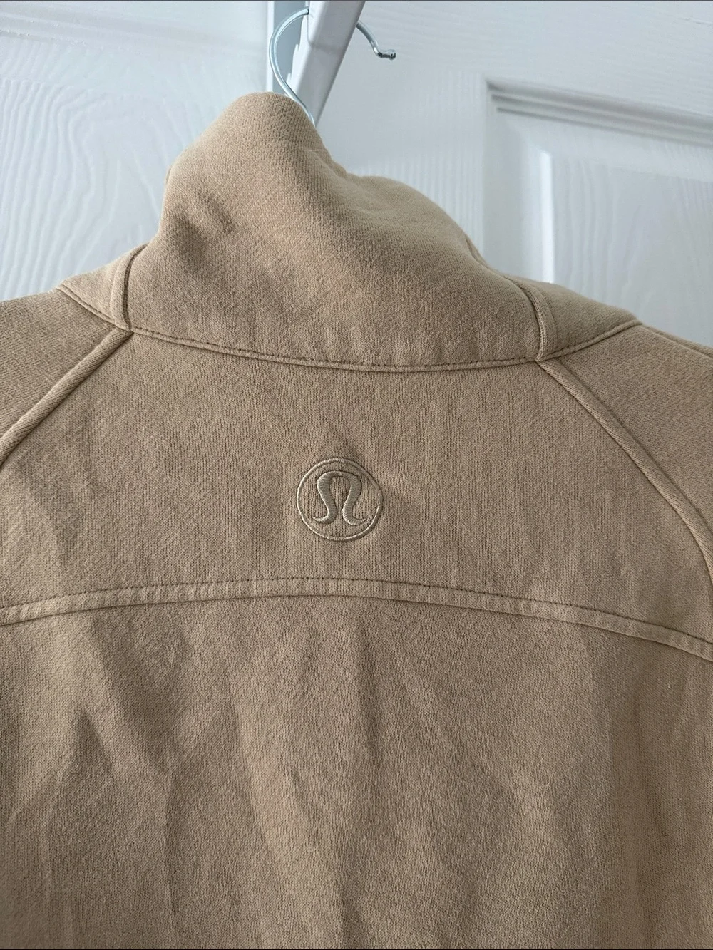 Lululemon Scuba Cropped Half-Zip Pullover Sweater in Beige